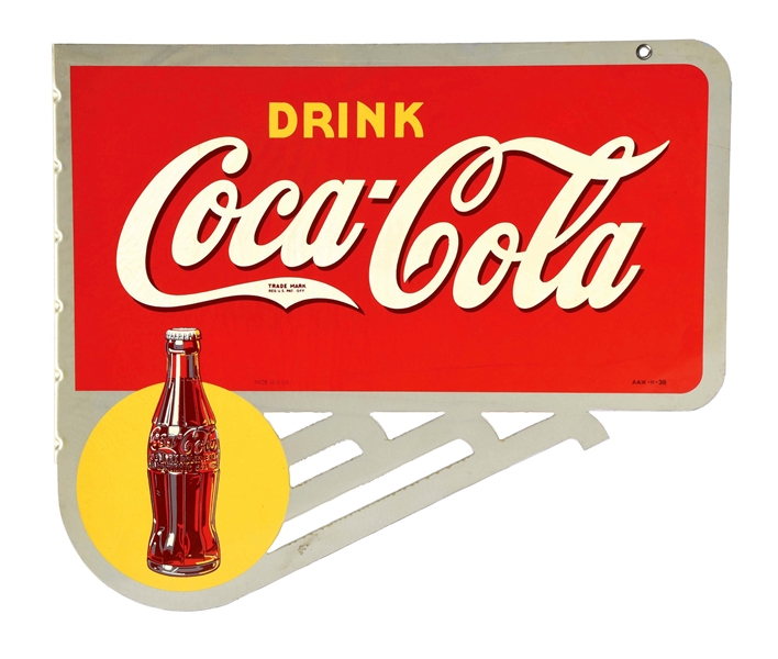 1938 DRINK COCA-COLA TIN FLANGE SIGN.