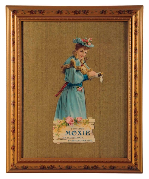 1890S MOXIE FRAMED CARDBOARD CUTOUT.              