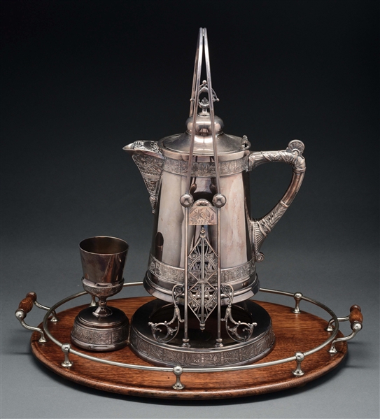 A PAIRPOINT SILVER PLATED WATER PITCHER SET. 
