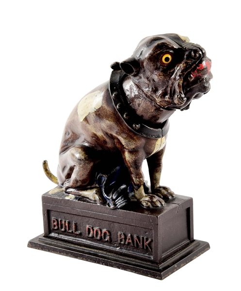 CAST IRON BULL DOG BANK.