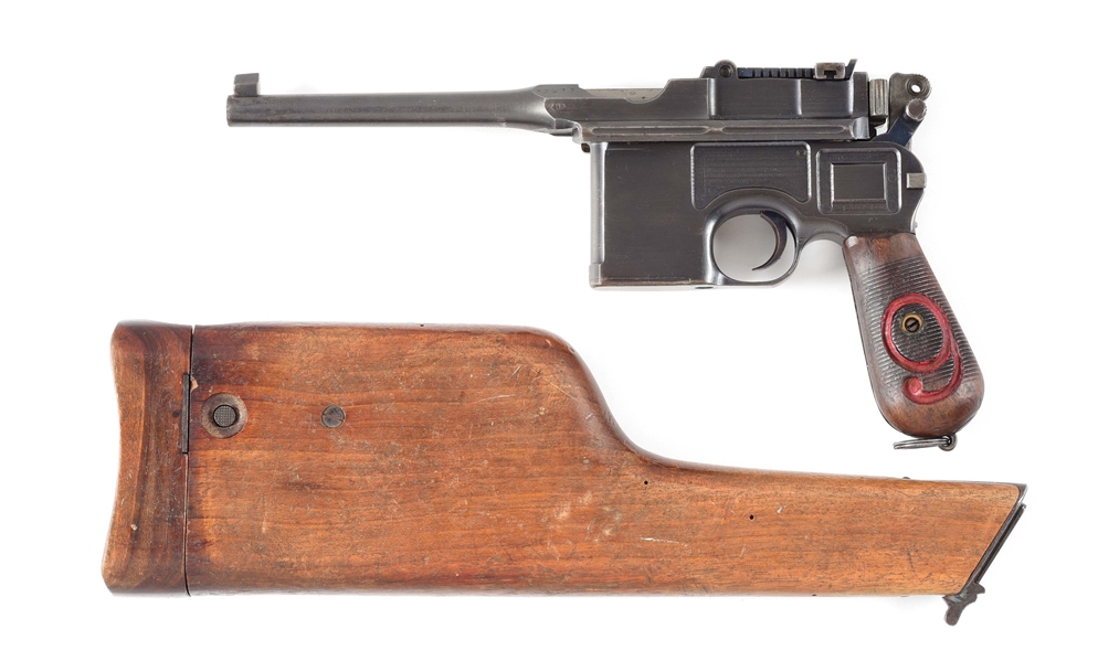 (C) NICE MAUSER C96 "RED NINE" SEMI-AUTOMATIC PISTOL WITH HOLSTER & STOCK.