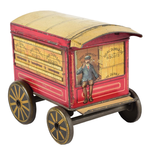 GRAY DUNN & CO. ENGLISH HORSE-DRAWN DELIVERY VAN BISCUIT TIN. 