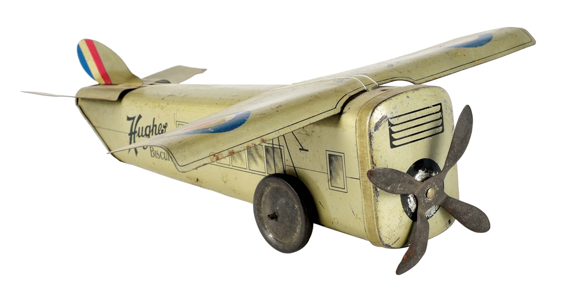 HUGHES MONOPLANE AIRLINER SILVER BISCUIT TIN.