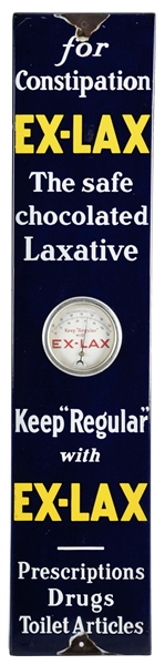 EX LAX CHOCOLATED LAXATIVE PORCELAIN THERMOMETER W/ PORCELAIN FACE THERMOMETER.