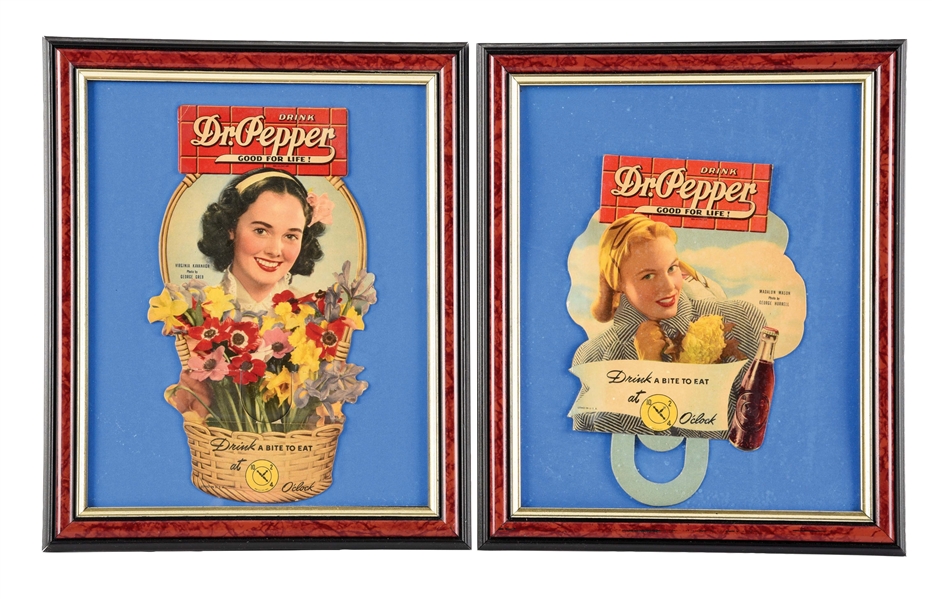 LOT OF 2: CARDBOARD LITHOGRAPH DR. PEPPER BOTTLE TOPPERS.