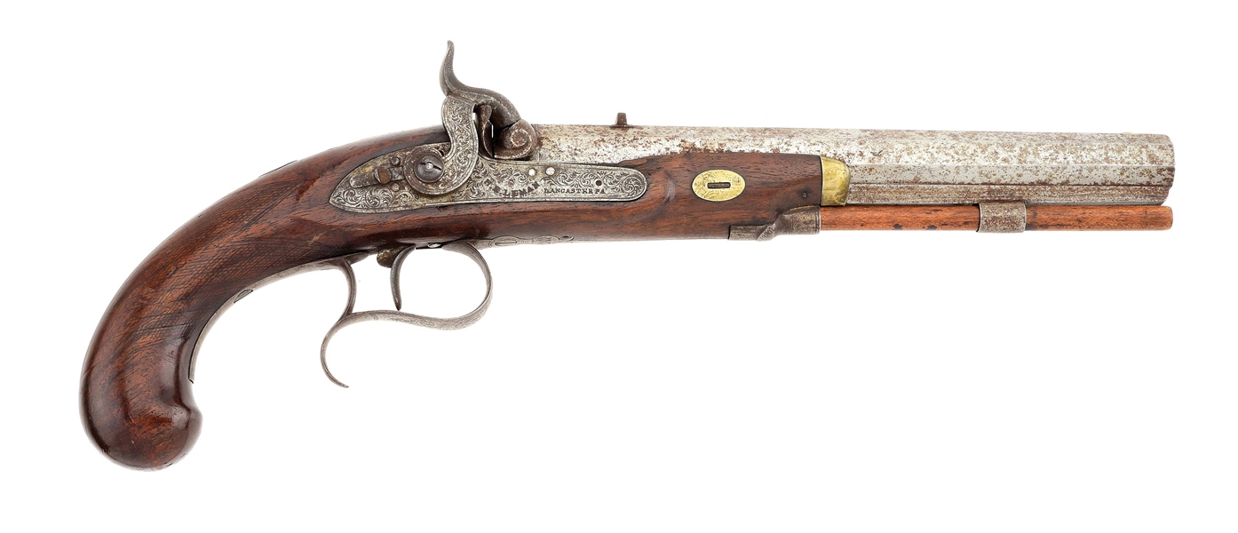 (A) AMERICAN PERCUSSION DUELLING PISTOL SIGNED LEMAN.
