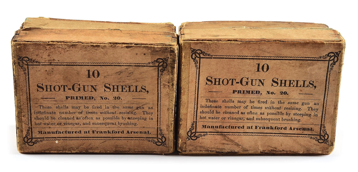 LOT OF 2: FRANKFORD ARSENAL 20 GUAGE AMMUNITION BOXES