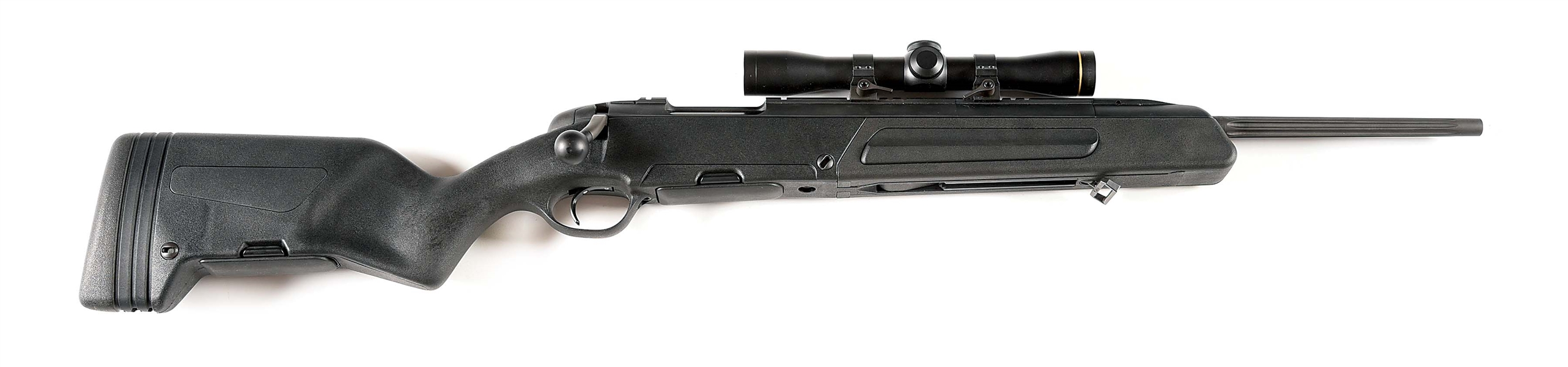 (M) STEYR SCOUT .243 WINCHESTER BOLT ACTION RIFLE WITH LEUPOLD SCOPE.