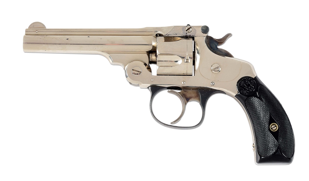 (C) NICKEL SMITH & WESSON .32 DOUBLE ACTION 3RD MODEL REVOLVER WITH BOX.