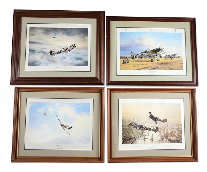 LOT OF 4: WWII AVIATION PRINTS BY ROBERT TAYLOR, SIGNED BY PILOTS.