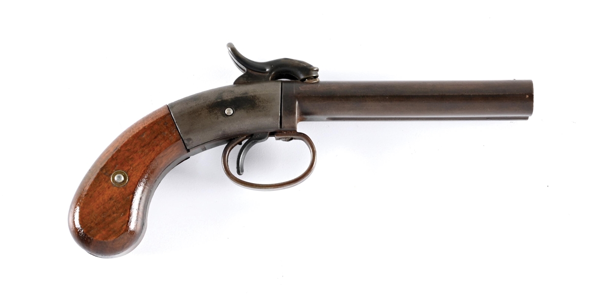 (A) ETHAN ALLEN BY HOPPES DOUBLE BARRELED PERCUSSION PISTOL.