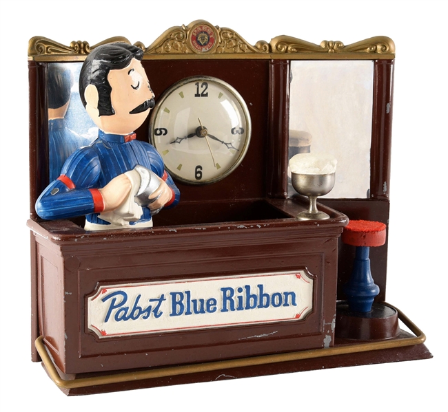 PABST BLUE RIBBON FIGURAL LIGHTED CLOCK DISPLAY.