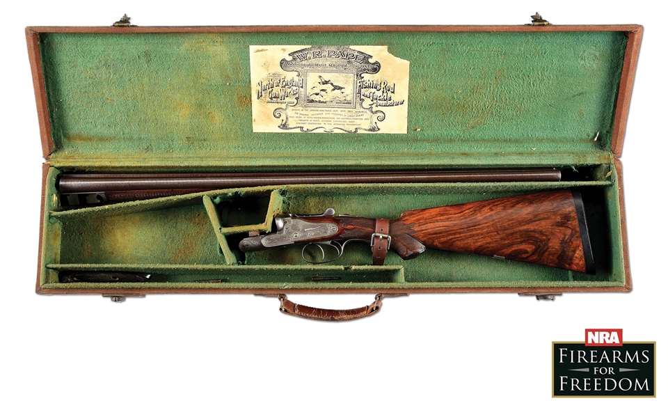 (A) W.R. PAPE 28 GAUGE HAMMERLESS SIDE BY SIDE SHOTGUN WITH HARD AND SOFT CASES.