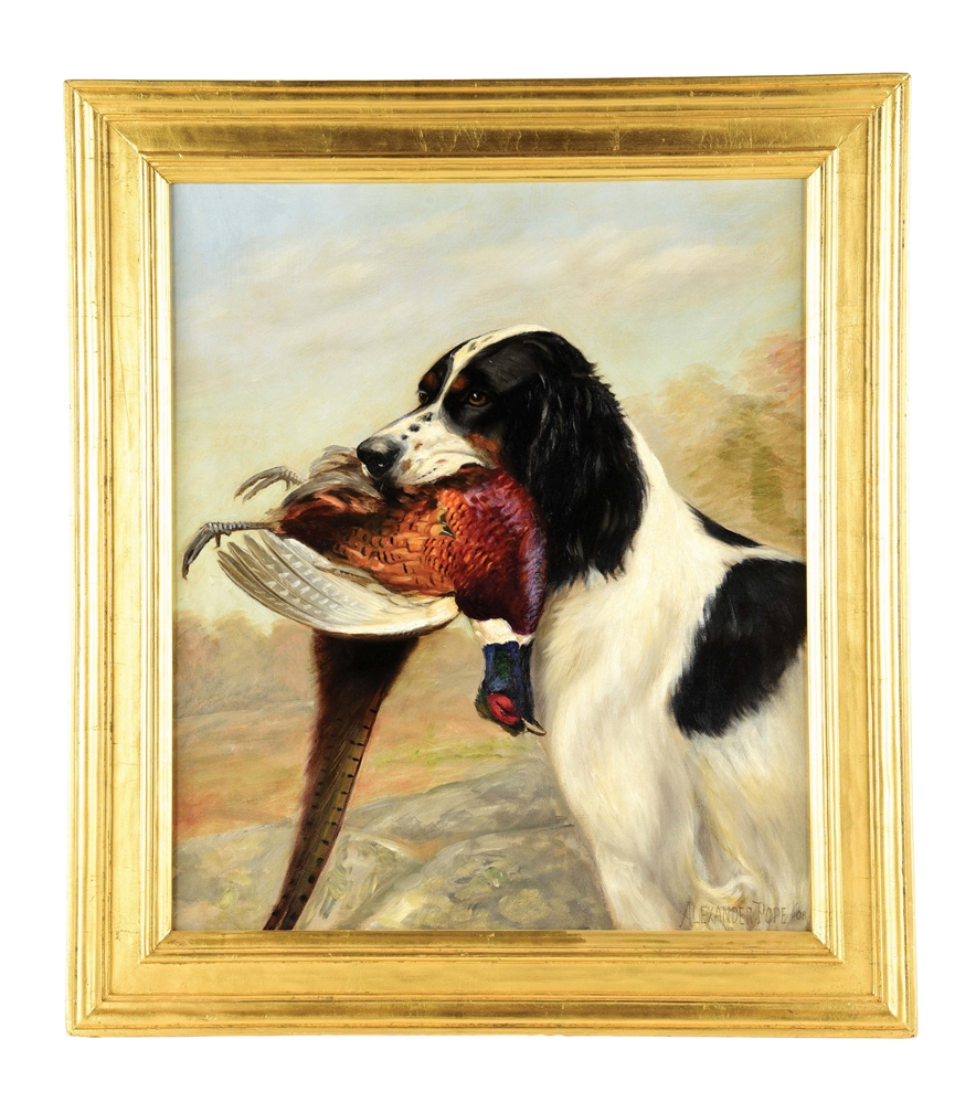 ALEXANDER POPE (AMERICAN, 1849 - 1924) "HUNTING DOG WITH PHEASANT".