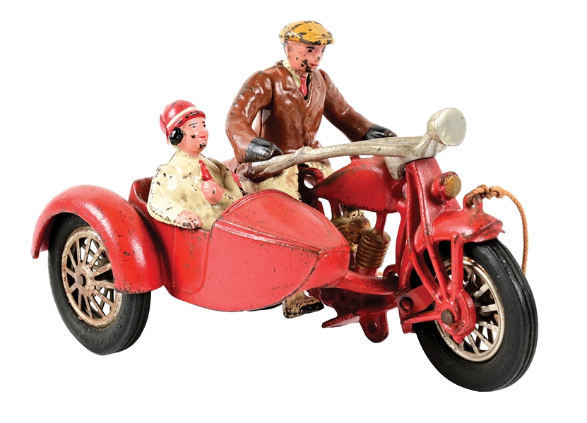CAST IRON HUBLEY MOTORCYCLE WITH SIDECAR.