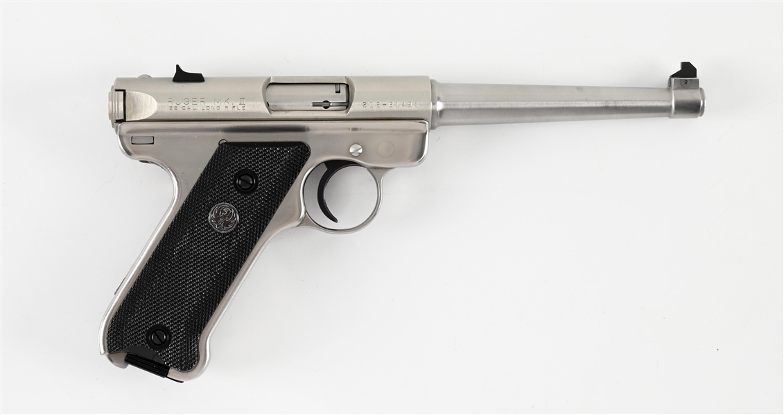 (M) STAINLESS RUGER MARK II SEMI AUTOMATIC PISTOL.