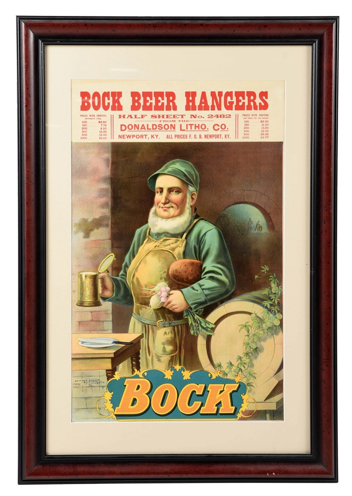 FRAMED BOCK BEER LITHOGRAPH.