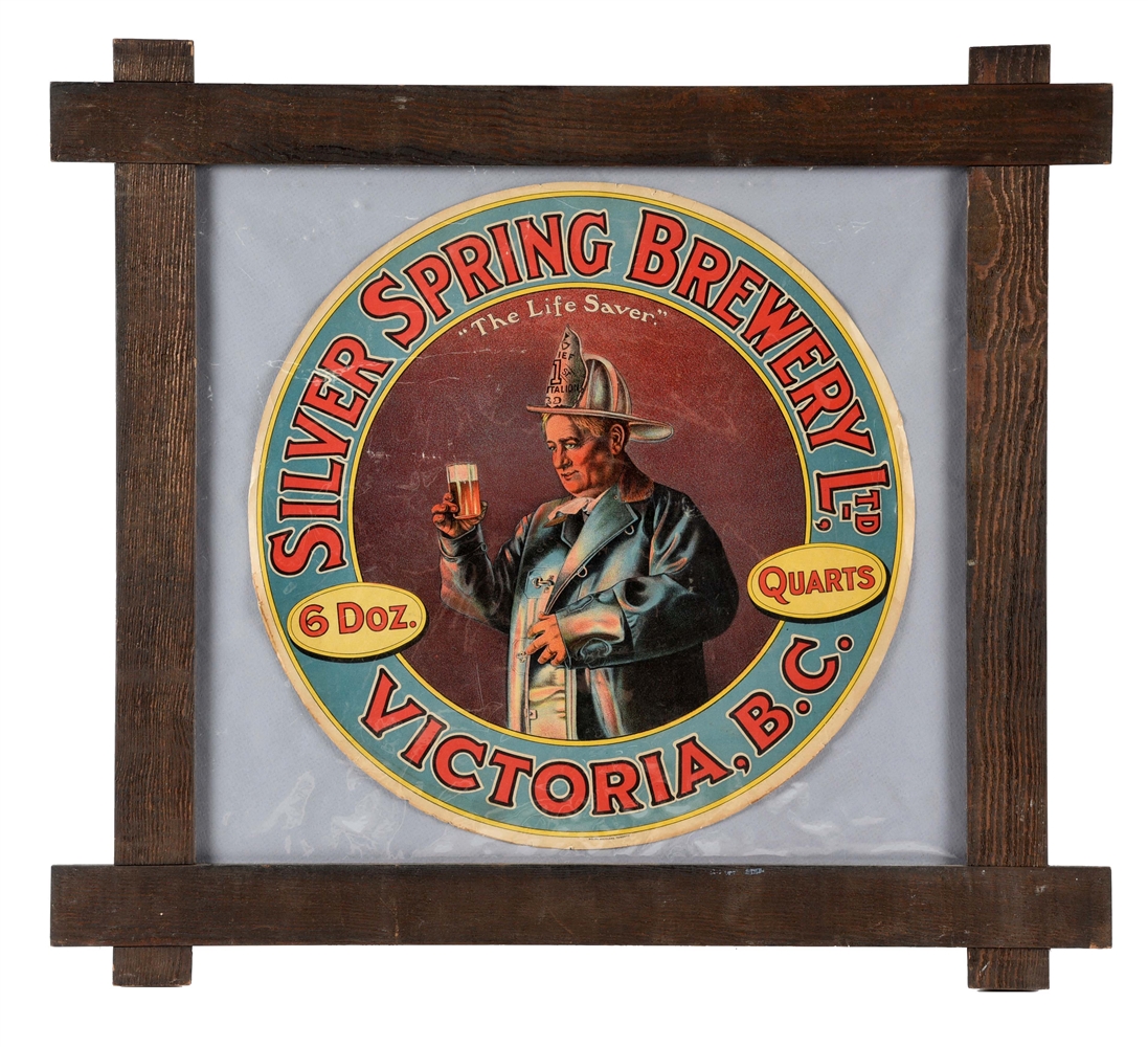 FRAMED SILVER SPRING BREWERY PAPER SIGN.
