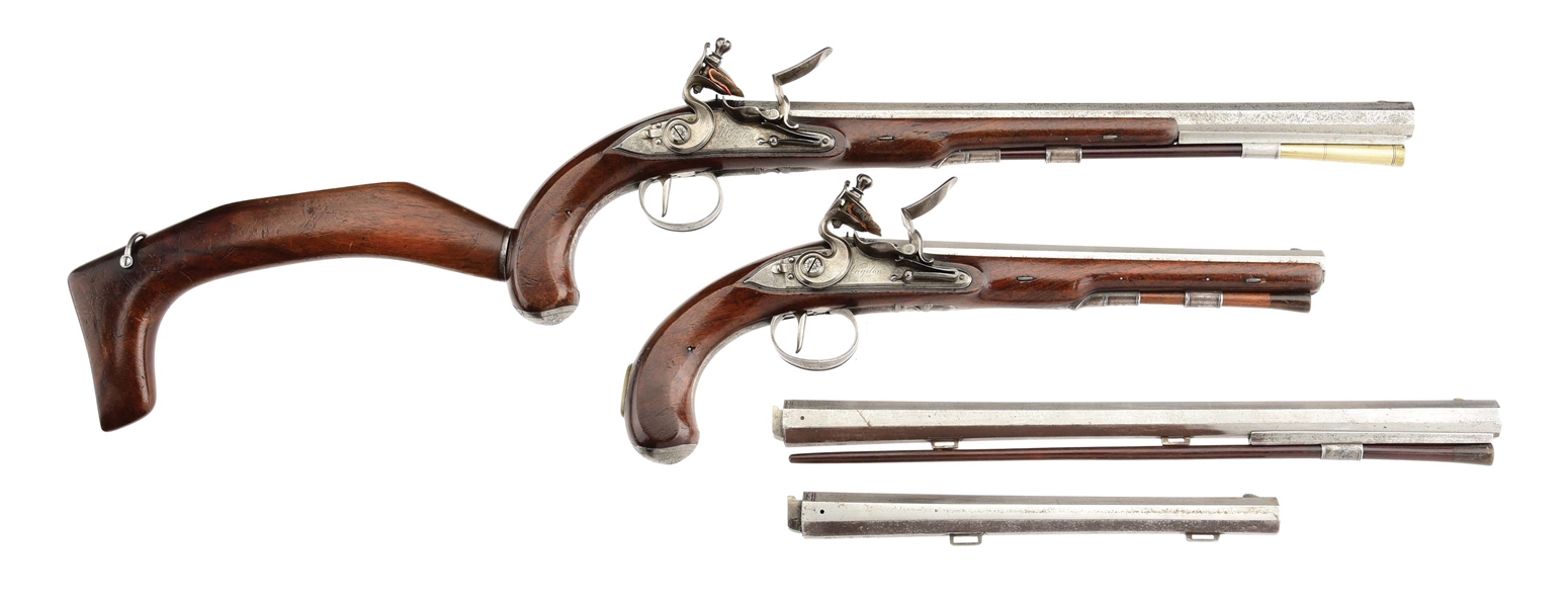 (A) PAIR OF FLINTLOCK OFFICER’S PISTOL-CARBINES BY WOGDON C. 1789.