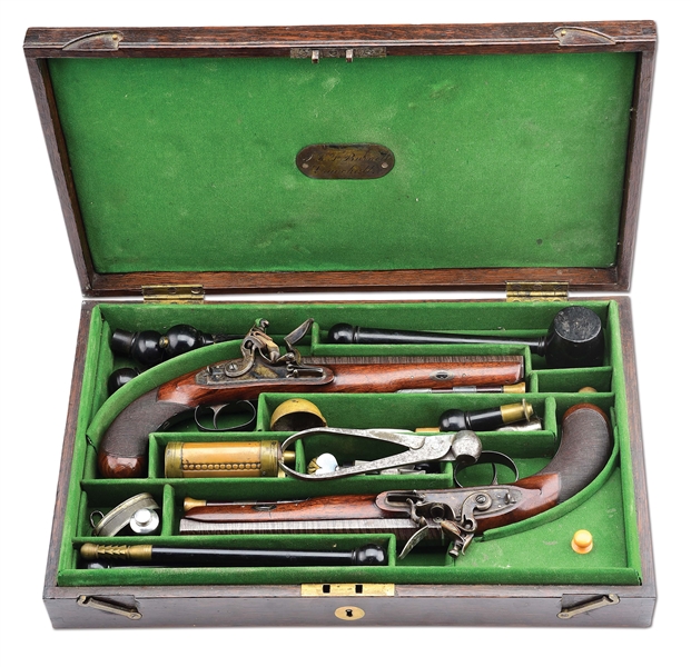 (A) A HIGH CONDITION CASED PAIR OF JOHN BLANCH FLINTLOCK PISTOLS.