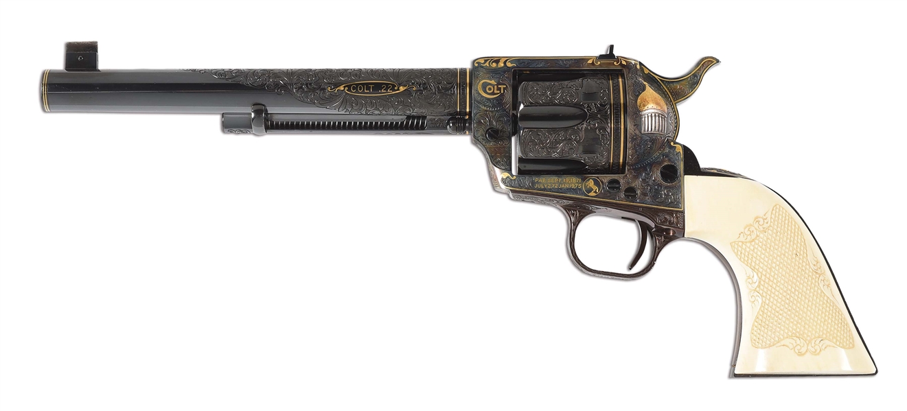 (M) EXTRAORDINARY HOWARD DOVE MASTER ENGRAVED COLT COLLECTORS ASSOCIATION 1992 SINGLE ACTION ARMY FLATTOP TARGET REVOLVER.