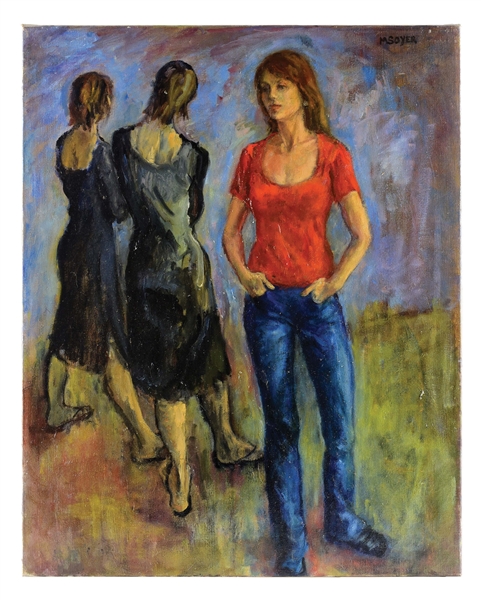 MOSES SOYER (1899-1974) THREE WOMEN OIL ON CANVAS PAINTING.