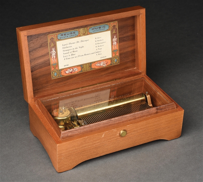 SWISS REUGE 6-TUNE CYLINDER MUSIC BOX.