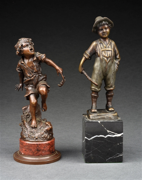 LOT OF 2: CARL KAUBA AND UNMARKED BRONZE CHILDREN STATUES.