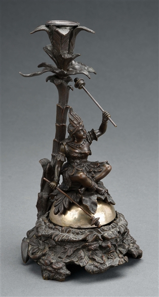 FIGURAL ASIAN MAN CALL BELL CANDLE HOLDER STATUE.