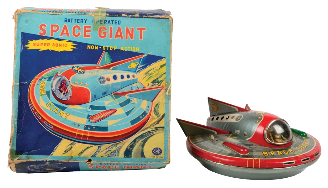 JAPANESE TIN LITHO BATTERY-OPERATED SPACE GIANT VEHICLE TOY.