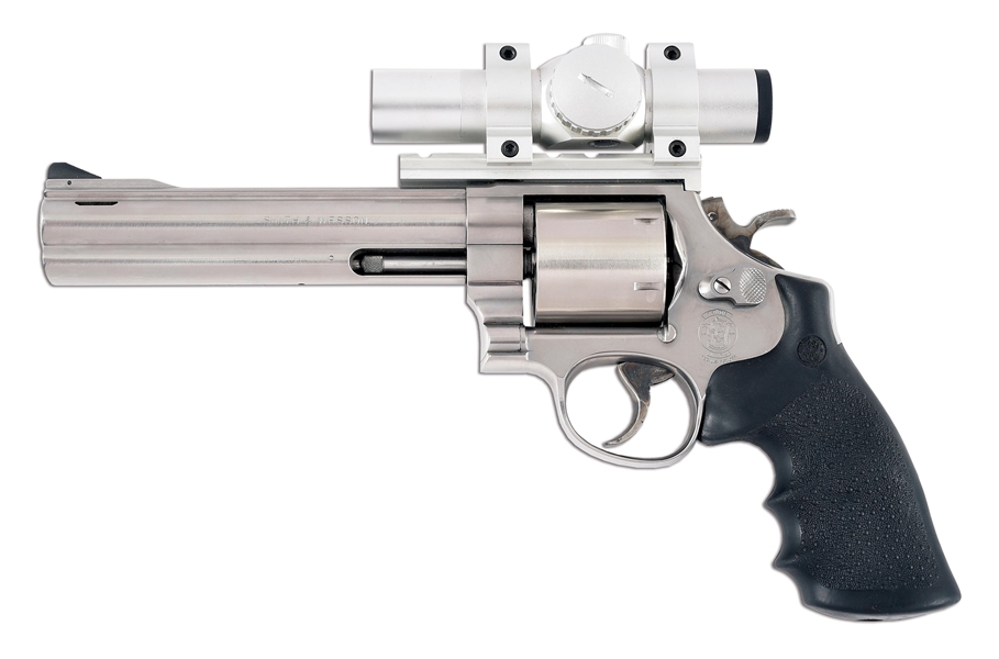 (M) STAINLESS STEEL SMITH & WESSON MODEL 657-3 DOUBLE ACTION REVOVLER WITH OPTIC .41 MAGNUM.