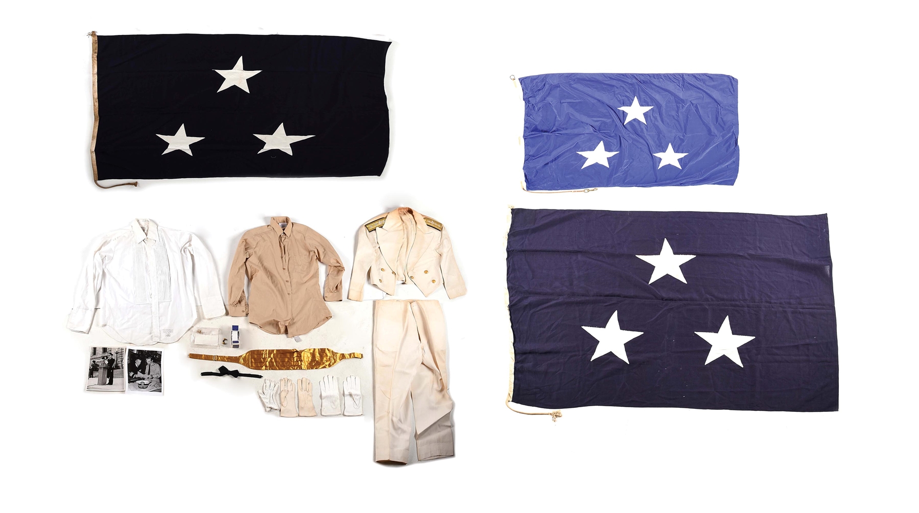 US WWII VICE ADMIRAL WILLIAM R. SMEDBERG III UNIFORM, FLAG, DOCUMENT, AND PHOTO GROUPING.