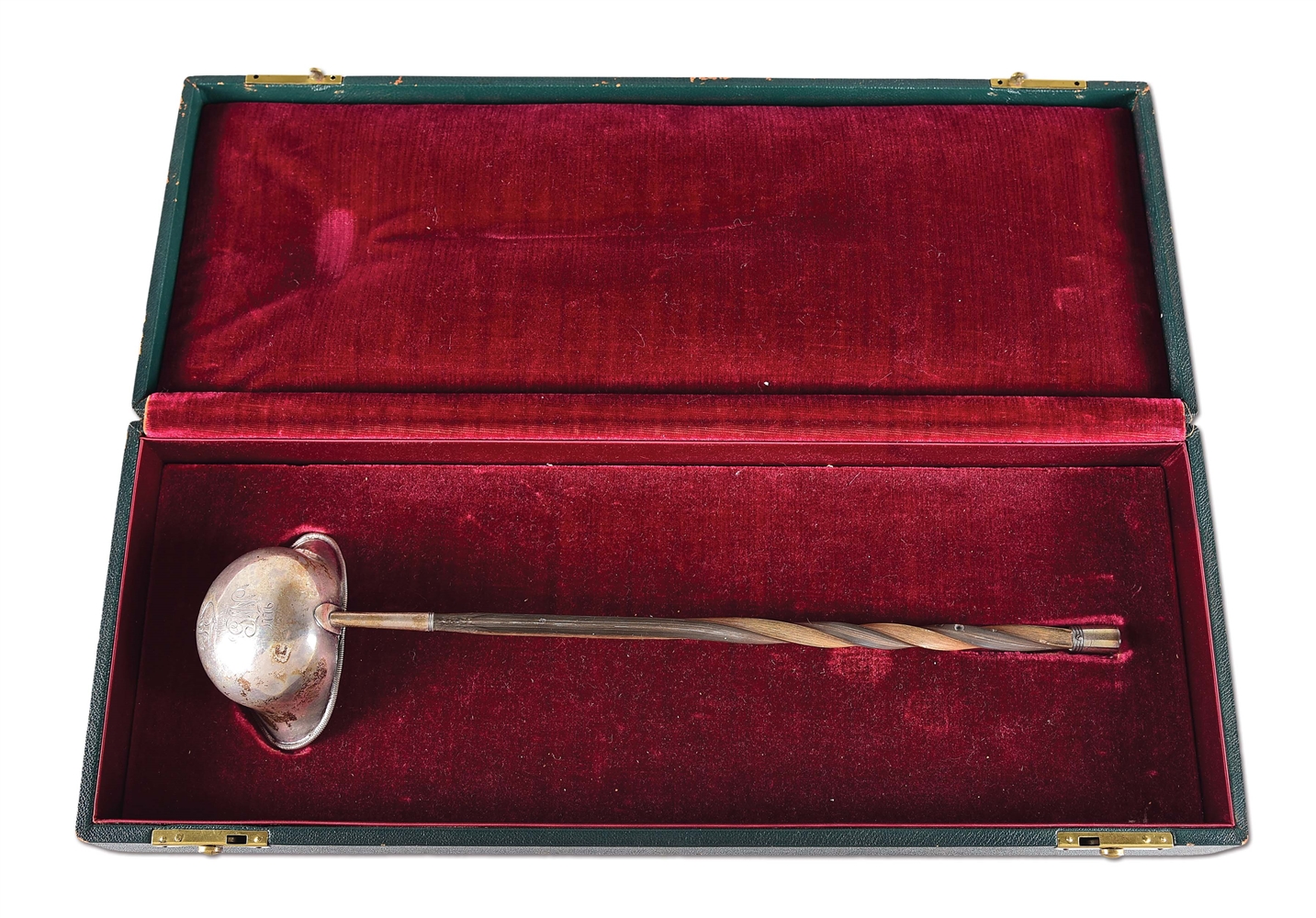 STERLING SILVER INITIALED GEORGE WASHINGTON LADLE IN CASE.