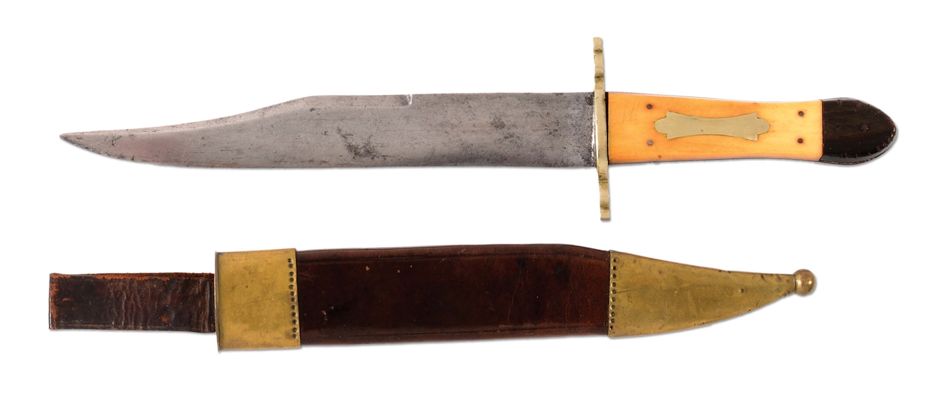 IMPRESSIVE CLIP POINT BOWIE KNIFE WITH THE ANTIQUE BOWIE KNIFE BOOK, EX FLAYDERMAN COLLECTION.