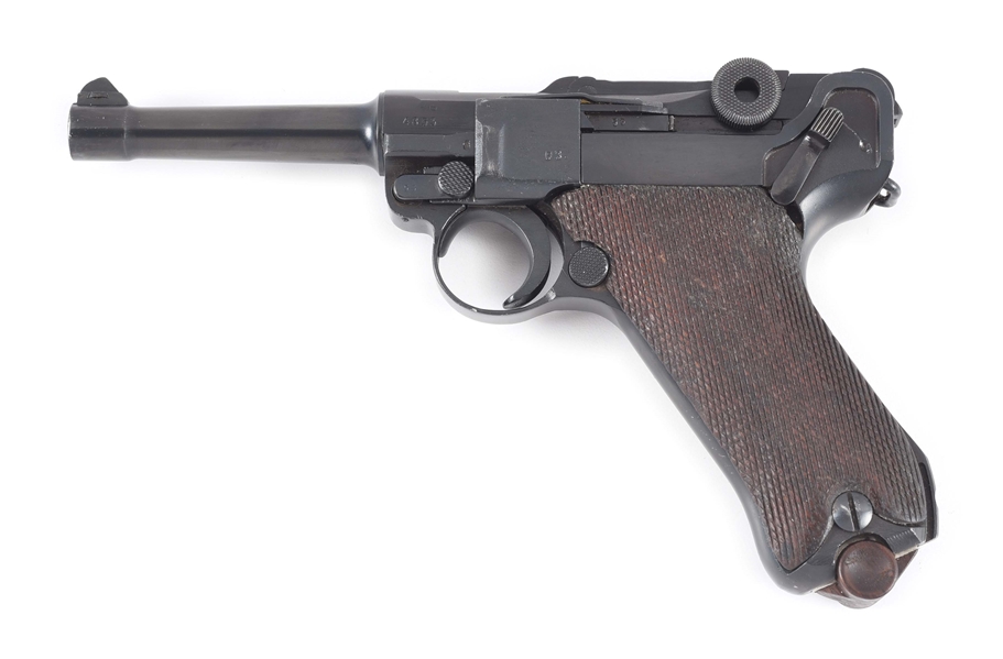 (C) ASSEMBLED MAUSER BANNER POLICE MARKED P.08 LUGER SEMI-AUTOMATIC PISTOL WITH HOLSTER.