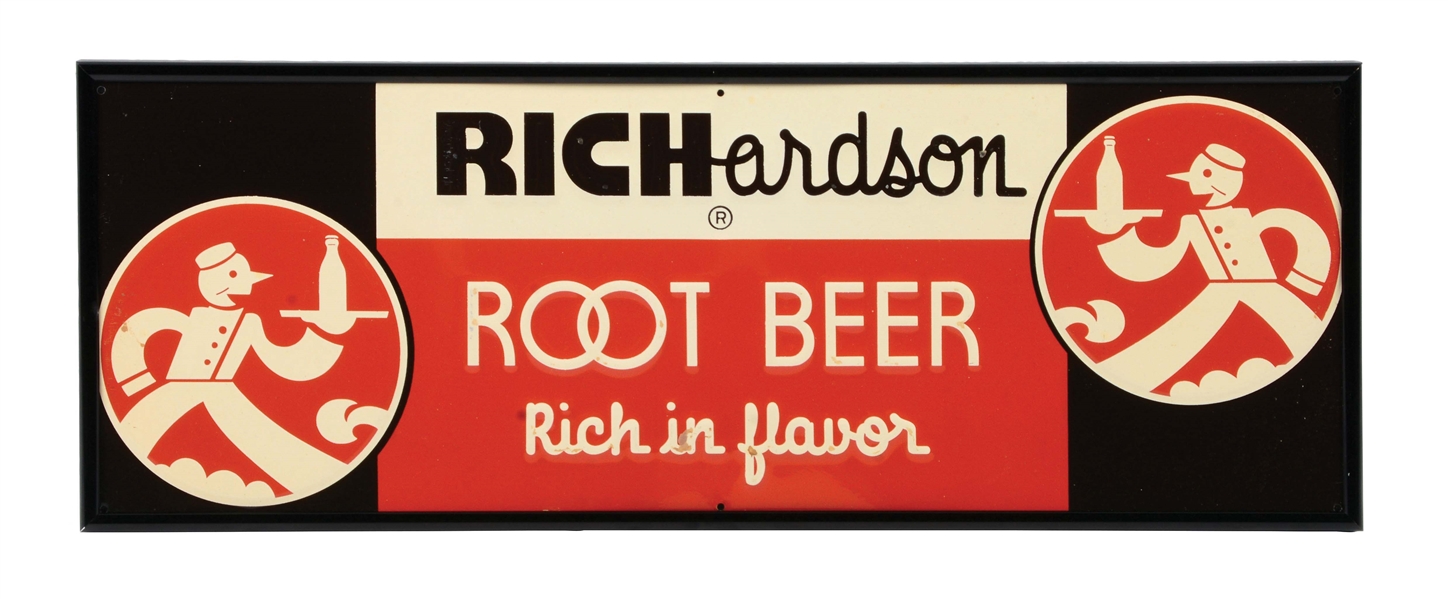EMBOSSED TIN RICHARDSON ROOT BEER SINGLE-SIDED SIGN.