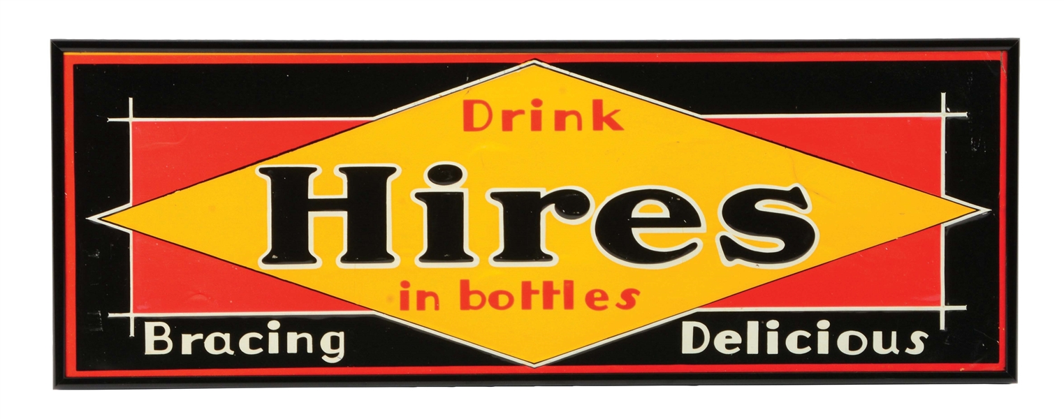 "DRINK HIRES" EMBOSSED TIN SIGN. 