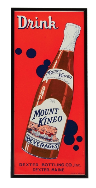 EMBOSSED TIN MOUNT KINEO BEVERAGES SIGN.