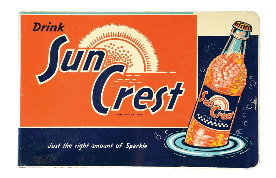 SUN CREST PAINTED METAL SIGN.