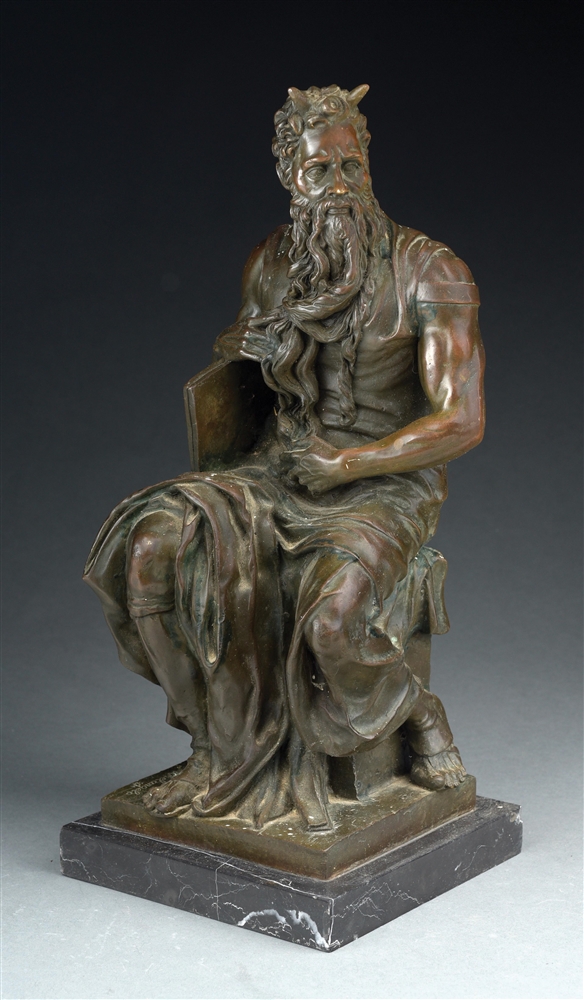 "MOSES AND THE TABLETS" AFTER MICHELANGELO BRONZE SCULPTURE.