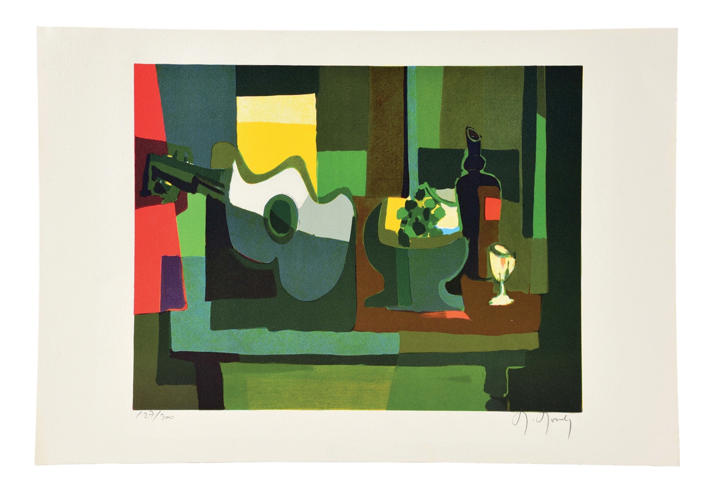 MARCEL MOULY (FRENCH, 1918 - 2008) "GUITARE ET COMPOTIER".
