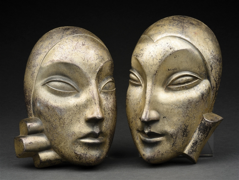 PAIR OF "JOLIMASQUES" WOMAN FACE MASKS WALL PLAQUES BY MARCEL AVOND.