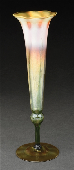 TIFFANY STUDIOS PULLED FEATHER DECORATED TRUMPET VASE.