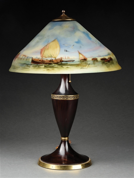 PAIRPOINT REVERSE PAINTED  LAMP WITH VENETIAN SCENE.