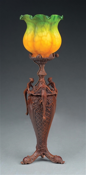 ART NOUVEAU FIGURAL CAST BRONZE DESK LAMP.