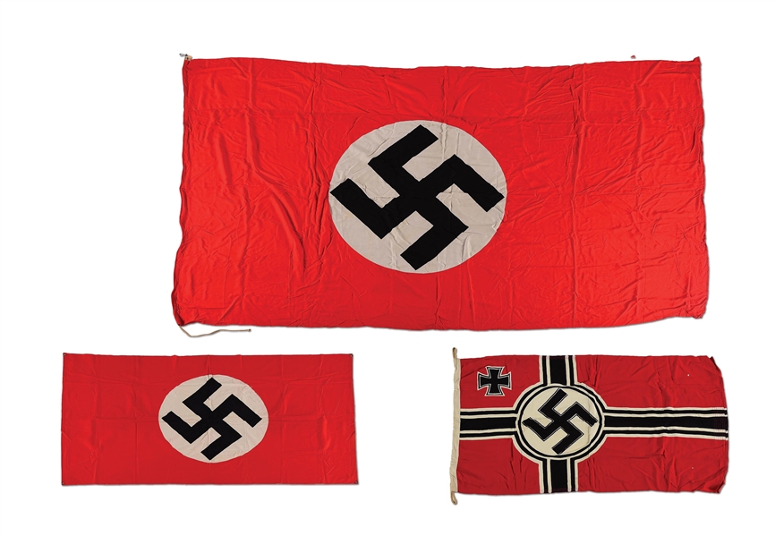 LOT OF 3: THIRD REICH NSDAP AND VEHICLE RECOGNITION FLAGS.