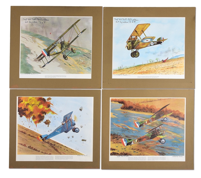 LOT OF 4: US WWI AVIATION PRINTS BY ROBERT E. CARIN, SIGNED BY PILOTS.