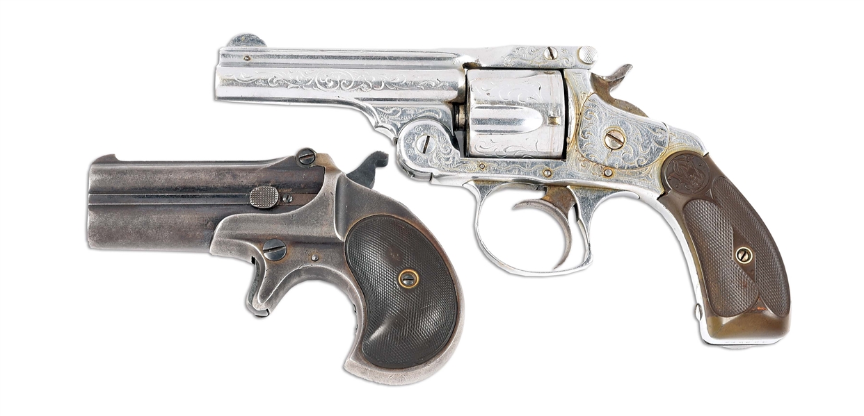 (A) LOT OF 2: SMITH & WESSON 3RD MODEL .38 DOUBLE ACTION REVOLVER AND REMINGTON 95 DOUBLE DERRINGER