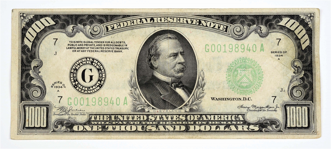 $1000 PAPER CURRENCY FEDERAL RESERVE NOTE.