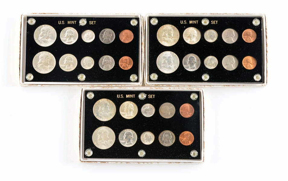 LOT OF 3: 1952 AND 1953 U.S. MINT SETS IN CAPITAL PLASTIC HOLDERS.